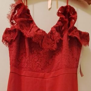 Red party Dress  by Aidan. Lace top, spaghetti strap, front slit, zipper back 8.